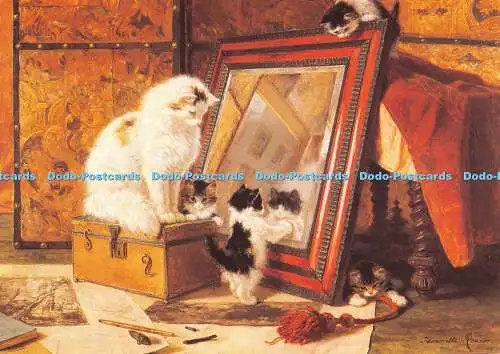 D074332 Woburn Abbey Collection. Eine Katze und Kätzchen mit Spiegel. Henriette Ronn