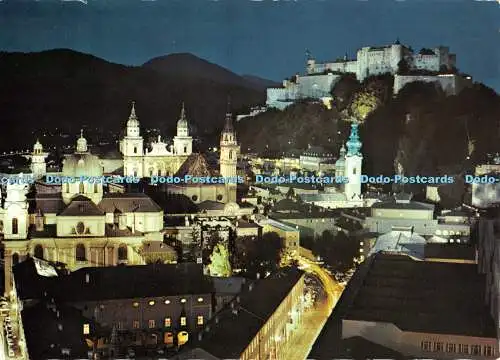 D076644 Salzburg. Festlich die Altstadt mit der Festung beleuchtet. M. M. Ve