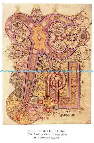 D076728 Book of Kells. Die Geburt Christi. Seite aus dem Matthäus-Evangelium. Braun