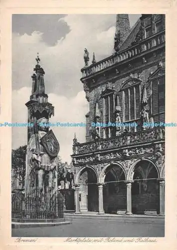 D076824 Bremen. Marktplatz Mit Roland und Rathaus