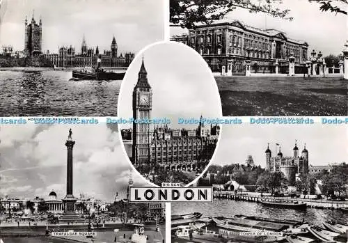 D082256 London. Trafalgar Square. Houses of Parliament. A. V. Fry. RP. Multi Vie