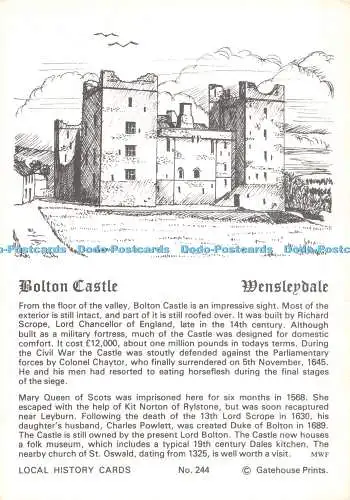 D076908 Wensleydale. Bolton Castle. Torhausdrucke. Heimatkarten. Nr. 2