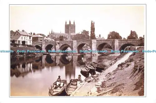 D082431 Die Old Wye Bridge und die Kathedrale von Hereford. Pearson Bark Karten. Ar