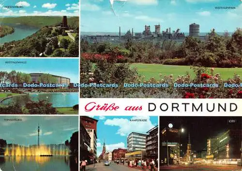 D081774 Grusse aus Dortmund. Westfalenpark. Fernsehturm. Kampstraße. Grusskarte