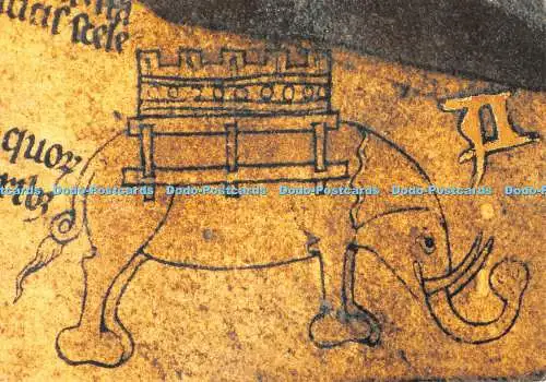 D110048 Mappa Mundi. Hereford Cathedral. Weltkarte um 1300. Indien. Elefant w