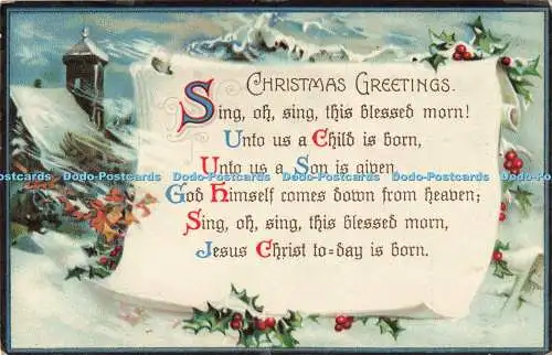 R200830 Weihnachtsgrüße Sing oh sing diesen gesegneten Morgen 1917 Grußkarte
