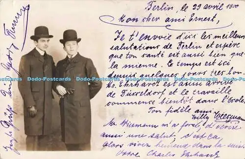 R201810 Männer Portrait Hut Mäntel alte Fotografie Postkarte Gras und Worff 1900