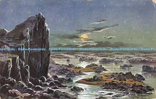 R210795 Moon Moonlight Cliffs Rocks Painting R154 2nd Cataract near Wady Halfa