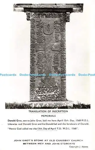 R208430 Übersetzung der Inschrift Denkmäler John Grots Stone in Old Canisbay Ch