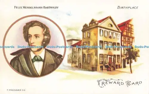 R215205 Felix Mendelssohn Bartholdy Geburtshaus Belohnungskarte T Presser Lied ohne