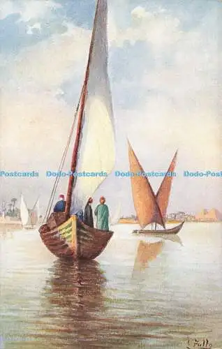 R212076 Segelboote Menschen Gemälde Zullo Postkarte 1944 6