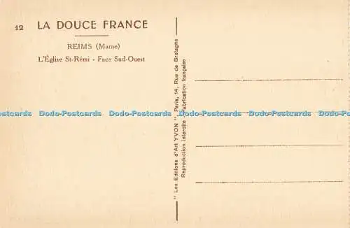 R212272 12 La Douce France Reims Marne LEglise St Remi Face Sud Ouest Yvon