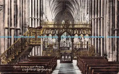 R220277 Chorschirm und Kanzel Lichfield Kathedrale Tuck Fotochrom Postkarte 44