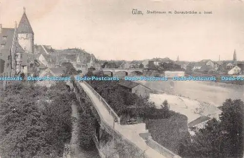 R221313 Ulm Stadtmauer m Donaubrücke u Insel v J G Mayer