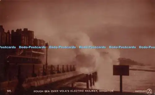 R225770 Rough Sea Over Volks Electric Railway Brighton RP A W Wardell No 99