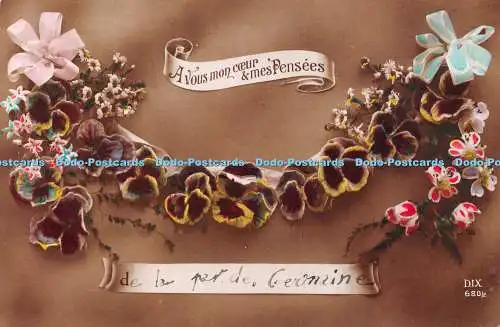 R225124 A Vous Mon Coeur And Mes Pensees Flowers DIX No 680 1919