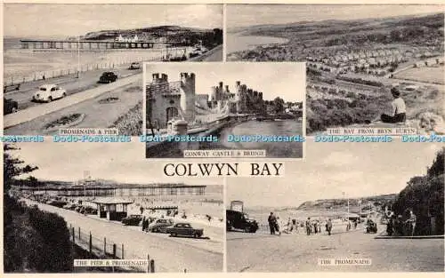 R225217 Colwyn Bay Multi View Promenade Pier Conway Castle And Bridge The Bay Fr