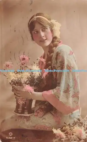 R228364 Frau Stirnband Blumen A 468 6 handbemalt Echtfoto eines Briten