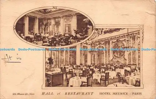 R231954 Hall and Restaurant Hotel Meurice Paris Lh Rosen Gr Lari Postkarte 1935