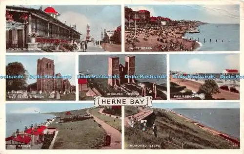 R233803 Herne Bay Multi View Central Bandstand West Beach Old Herne Church Recul