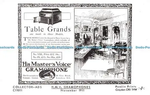 R231627 Sammleranzeigen H M V Grammophone Pamlin Prints C 11011 Postkarte 1911