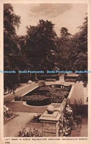 R238437 Lily Pond in Girls Recreation Grounds Bournville Works Postkarte
