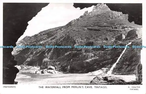 R237131 Der Wasserfall aus Merlins Cave Tintagel R Youlton RP