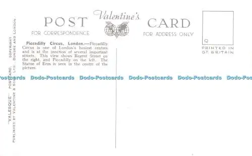 R237795 Piccadilly Circus London Valentine Valesque Dundee und London Postkarte