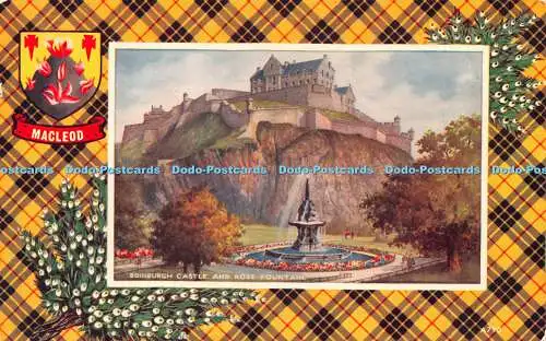 R237948 Edinburgh Castle and Ross Fountain Valentine Art Farbe 1242V Style Post