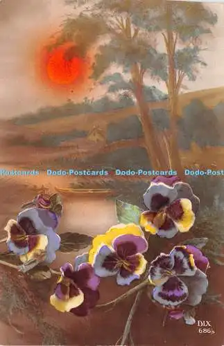 R240805 Blumen Gemälde Sonnenuntergang DIX 686 Postkarte