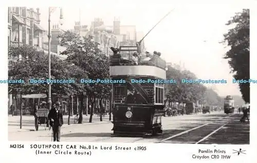R243013 M3154 Southport Car No 8 in Lord Street c1905 Inner Circle Route Pamlin