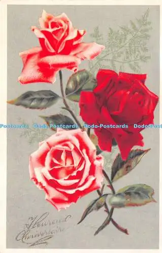 R251074 Heureux Jubiläum Drei Rosen EDA Postkarte