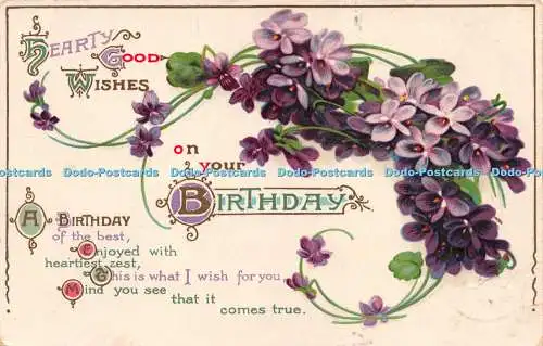 R249771 Herzliche gute Wünsche zum Geburtstag lila Blumen Postkarte 1913