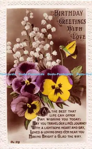 R252696 Geburtstagsgrüße mit Liebe Blumen Kunst Foto Postkarte RP