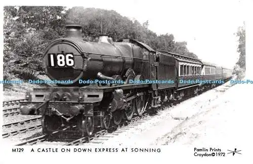 R256503 M129 A Castle on Down Express at Sonning Pamlin Prints 1972 RP