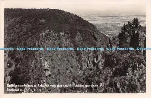 R258299 Rosstrappefelsen u Schurre von der Laviereshohe gesehen Bodetal b Thale