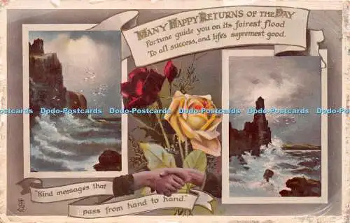 R260652 Grußkarte Sea Cliff Wave Storm Multi View Flowers Handshake Gem Glos