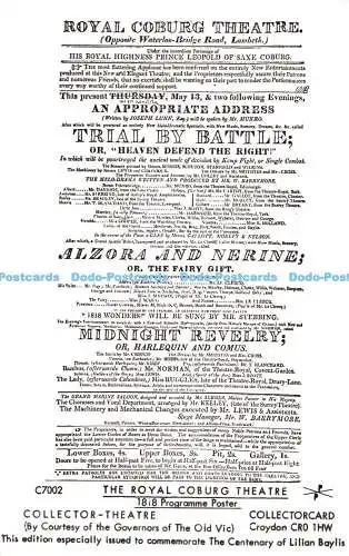 R263694 Sammlertheater Das Königliche Theater Coburg 1818 Programm Poster Sammeln