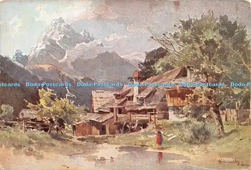 R272969 Gemälde mit Landhaus und Bergen Postkarte