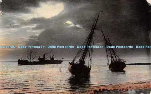 R272330 Mondschein Foto Boote Schiffe Postkarte 1907