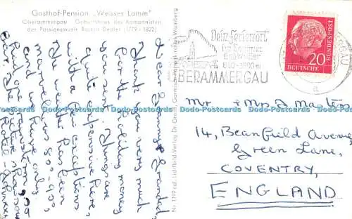 R272564 Gasthof Pension Weisses Lamm Oberammergau Nr 1199 col Lichtbild Verlag D