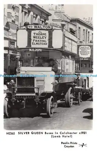 R270304 M2365 Silver Queen Buses in Colchester c1921 Lamb Hotel Pamlin Prints