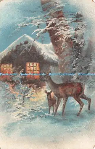 R270456 Fine Confections Winter Szene Haus Schnee Gemälde Postkarte