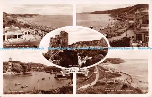R283052 Grüße aus Scarborough The Castle Corner Cafe und North Bay South Ba