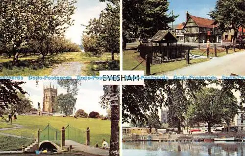 R283442 Evesham Bell Tower Blossom Time River Avon Multi View