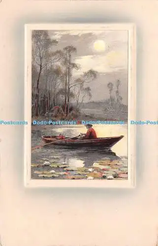 R288254 Boot See Gemälde Meissner und Buch Serie 1526 Postkarte