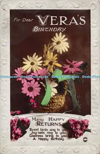 R289185 For Dear Veras Birthday Many Happy Returns Flowers Basket The Regent Pub