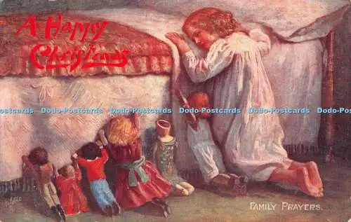 R291536 Familie betet Frohe Weihnachten Tuck Oilette Postkarte 9676