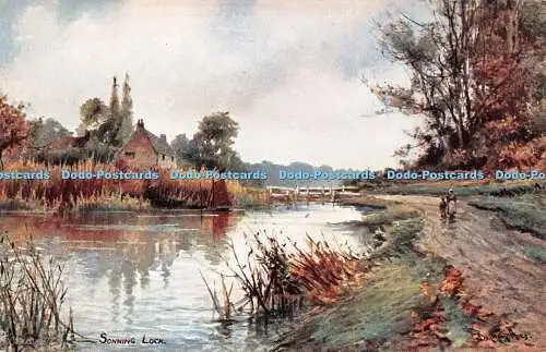 R293202 Sonning Lock Raphael Tuck and Sons Aquarette Postkarte 6422 Up The River