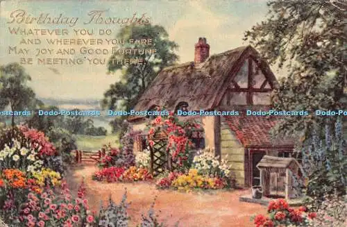 R297948 Grußkarte Geburtstag Poesie Haus Blumen Brunnen Nr 36